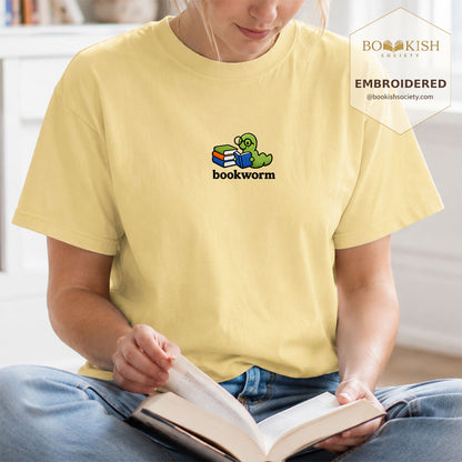 Embroidered Bookworm Comfort Color ® T-shirt Book Lover Gift Butter