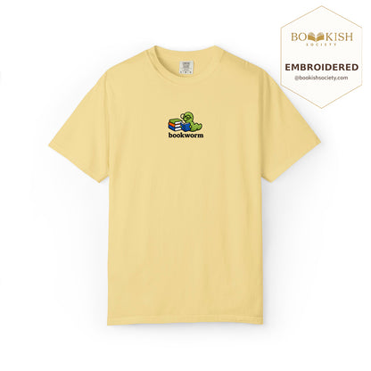 Embroidered Bookworm Comfort Color ® T-shirt Book Lover Gift Butter