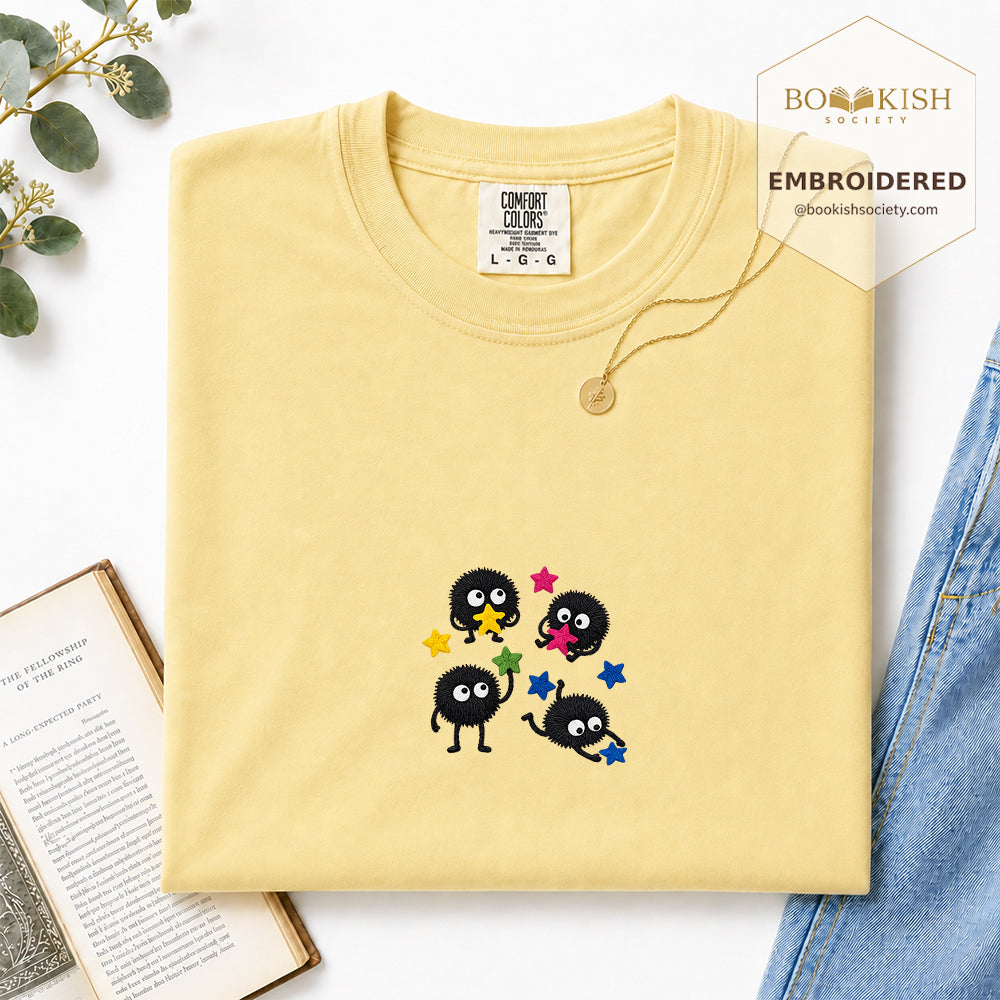 Embroidered Sprite Catching Star Candy Comfort Color ® T-shirt Book Lover Gift butter