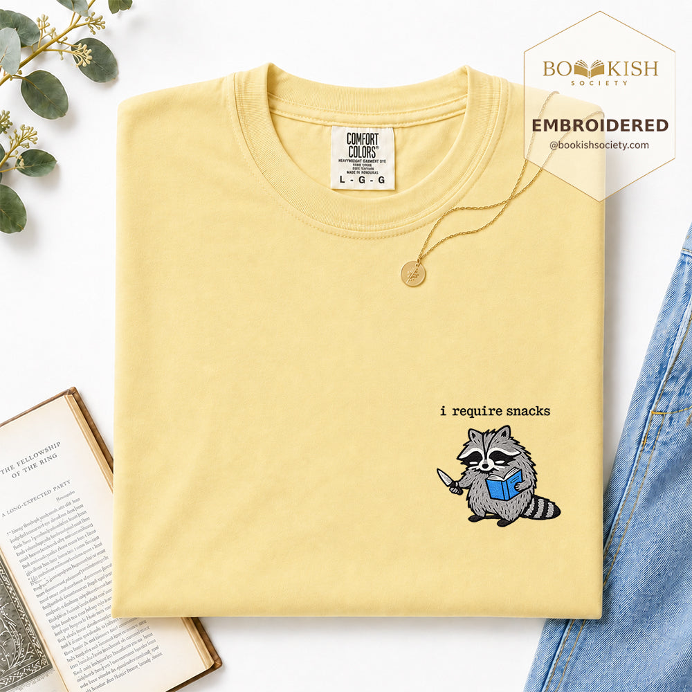 Embroidered I Require Snacks Comfort Color ® T-shirt Book Lover Gift Butter