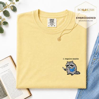 Embroidered I Require Snacks Comfort Color ® T-shirt Book Lover Gift Butter