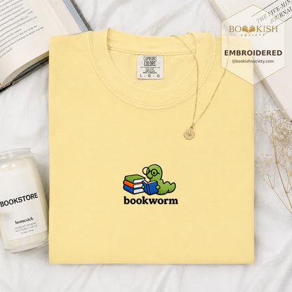 Embroidered Bookworm Comfort Color ® T-shirt Book Lover Gift Butter