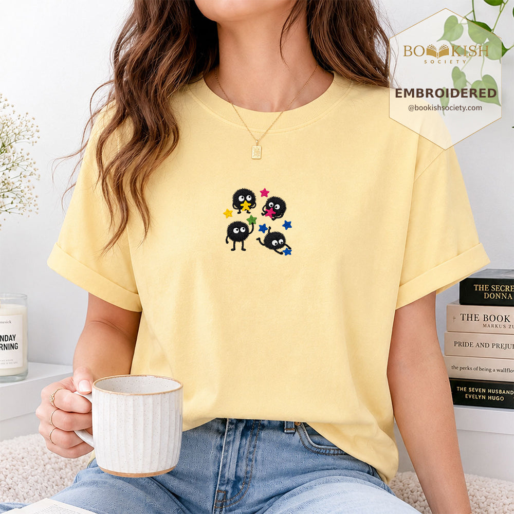 Embroidered Sprite Catching Star Candy Comfort Color ® T-shirt Book Lover Gift butter
