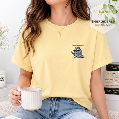 Embroidered I Require Snacks Comfort Color ® T-shirt Book Lover Gift Butter