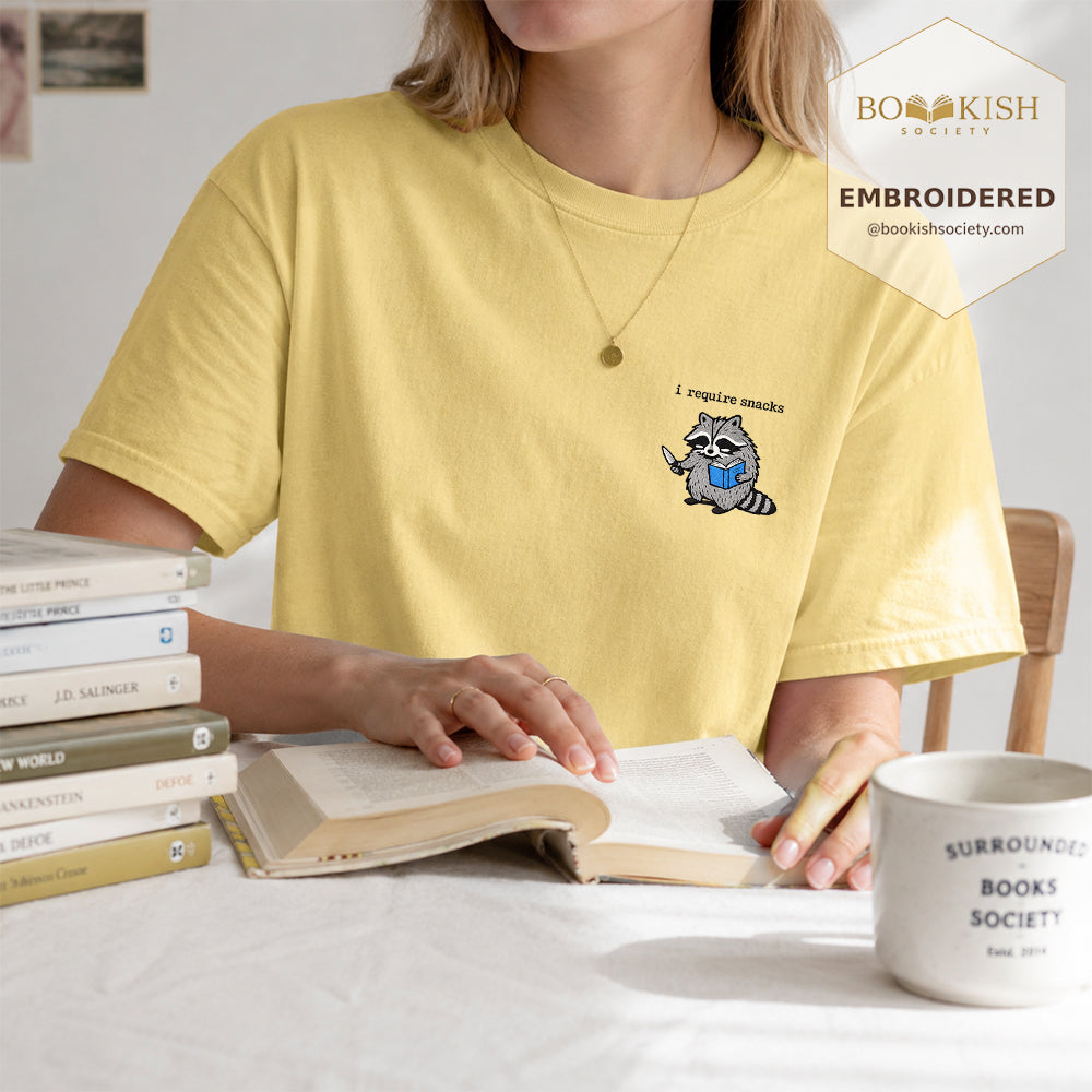 Embroidered I Require Snacks Comfort Color ® T-shirt Book Lover Gift Butter