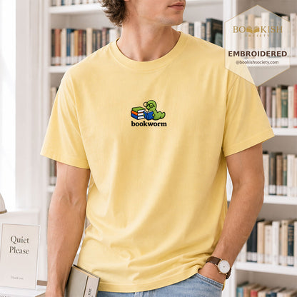 Embroidered Bookworm Comfort Color ® T-shirt Book Lover Gift Butter