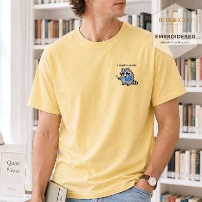 Embroidered I Require Snacks Comfort Color ® T-shirt Book Lover Gift Butter