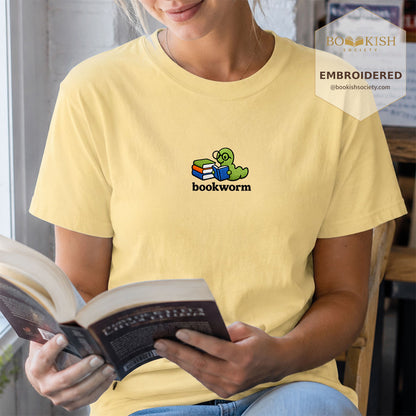 Embroidered Bookworm Comfort Color ® T-shirt Book Lover Gift Butter