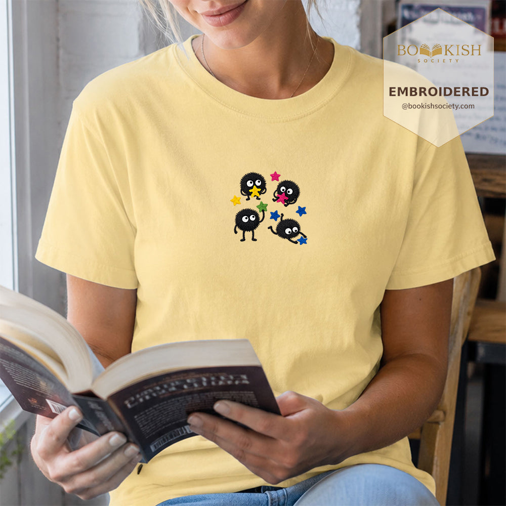 Embroidered Sprite Catching Star Candy Comfort Color ® T-shirt Book Lover Gift butter