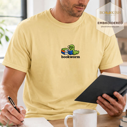 Embroidered Bookworm Comfort Color ® T-shirt Book Lover Gift Butter