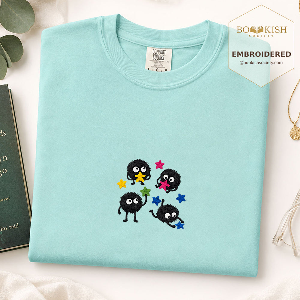 Embroidered Sprite Catching Star Candy Comfort Color ® T-shirt Book Lover Gift chalky mint