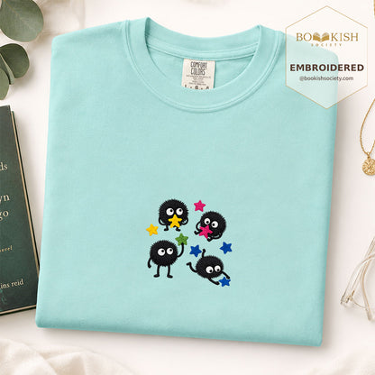 Embroidered Sprite Catching Star Candy Comfort Color ® T-shirt Book Lover Gift chalky mint