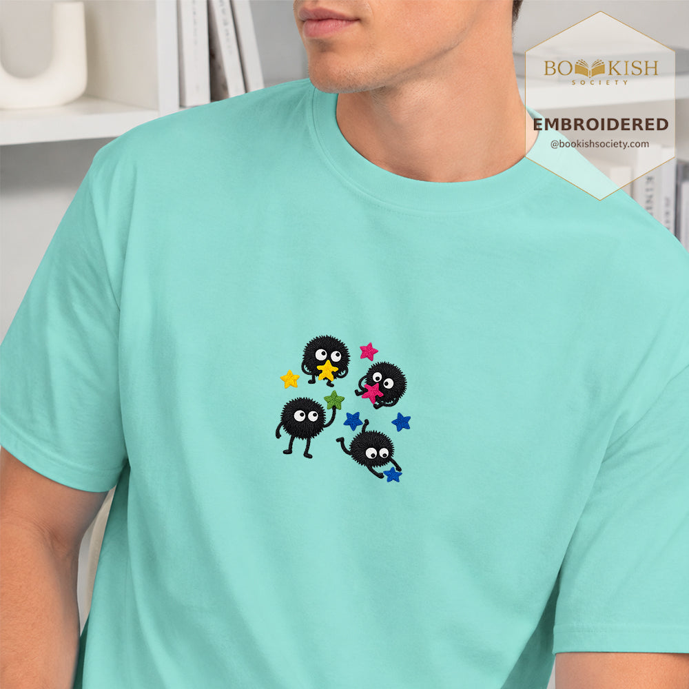 Embroidered Sprite Catching Star Candy Comfort Color ® T-shirt Book Lover Gift chalky mint