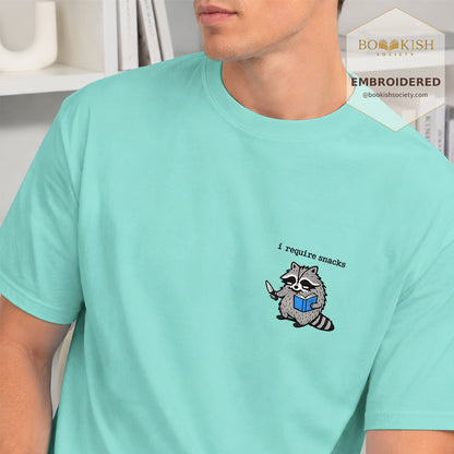 Embroidered I Require Snacks Comfort Color ® T-shirt Book Lover Gift Chalky Mint