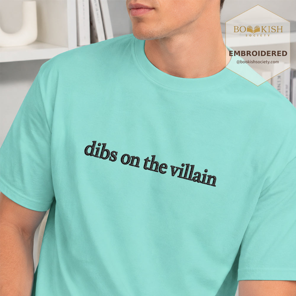 Embroidered Dibs On The Villain Comfort Color ® T-shirt Book Lover Gift Chalky Mint