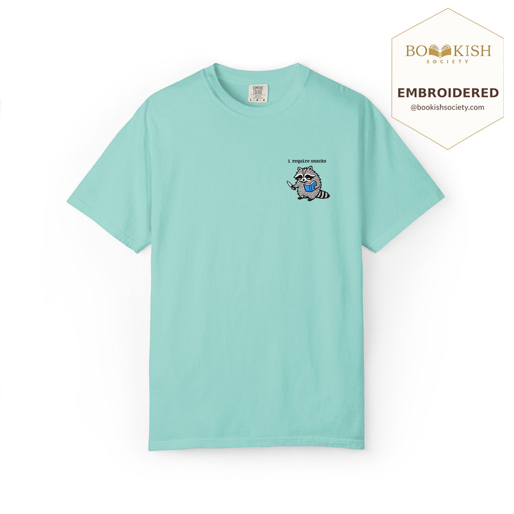 Embroidered I Require Snacks Comfort Color ® T-shirt Book Lover Gift Chalky Mint