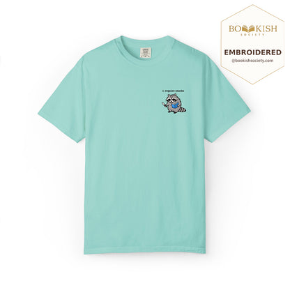 Embroidered I Require Snacks Comfort Color ® T-shirt Book Lover Gift Chalky Mint