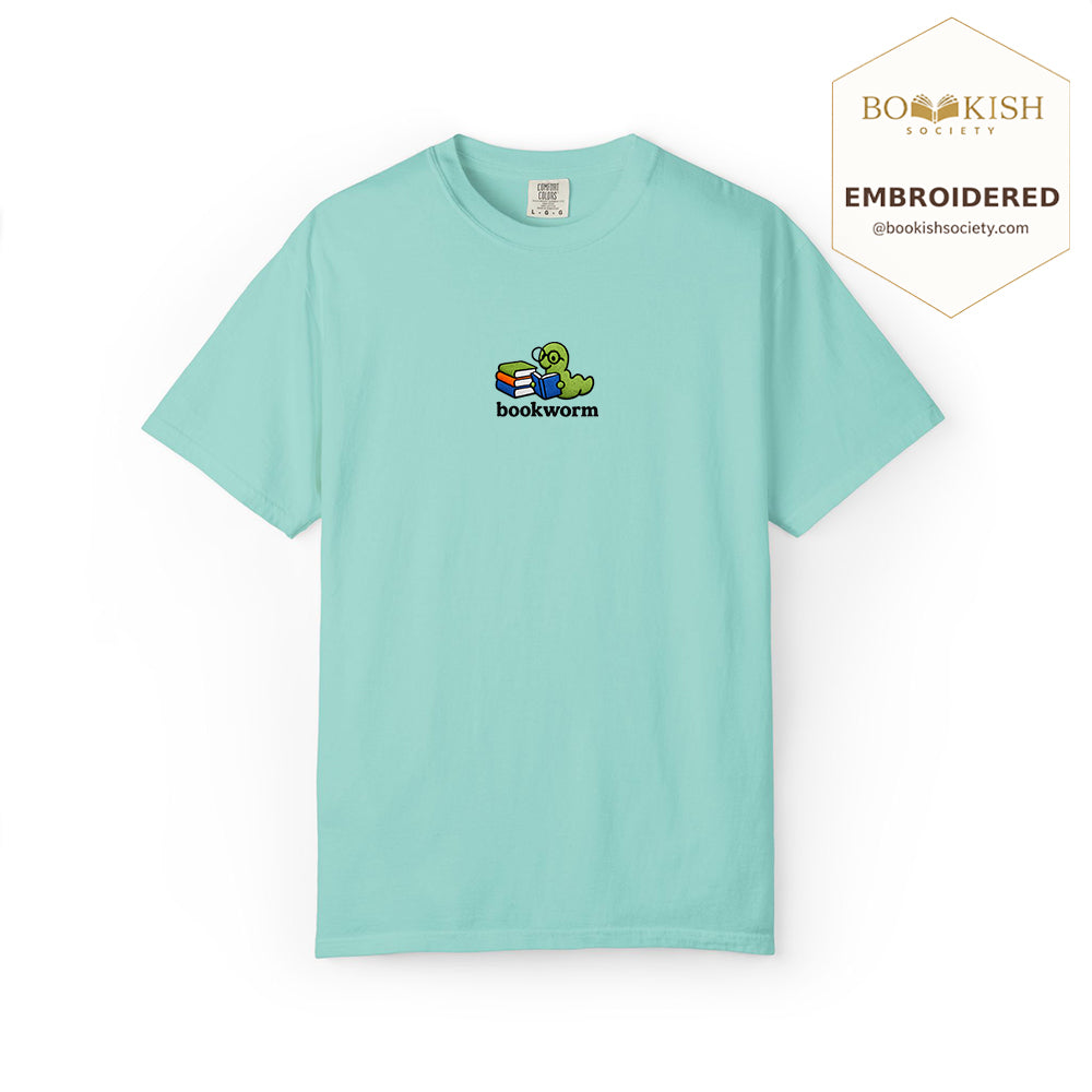 Embroidered Bookworm Comfort Color ® T-shirt Book Lover Gift Chalky Mint