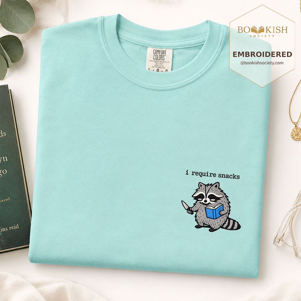 Embroidered I Require Snacks Comfort Color ® T-shirt Book Lover Gift Chalky Mint
