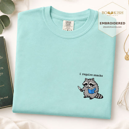 Embroidered I Require Snacks Comfort Color ® T-shirt Book Lover Gift Chalky Mint