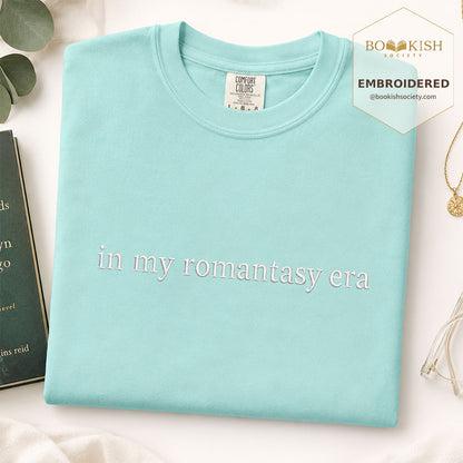 Embroidered in my fantasy romance era Comfort Color ® T-shirt Book Lover Gift Chalky Mint