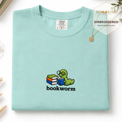 Embroidered Bookworm Comfort Color ® T-shirt Book Lover Gift Chalky Mint
