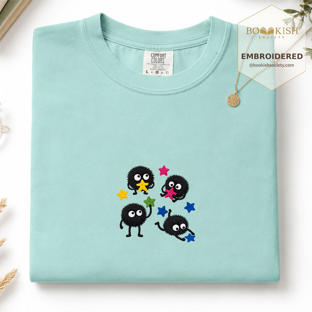 Embroidered Sprite Catching Star Candy Comfort Color ® T-shirt Book Lover Gift chalky mint