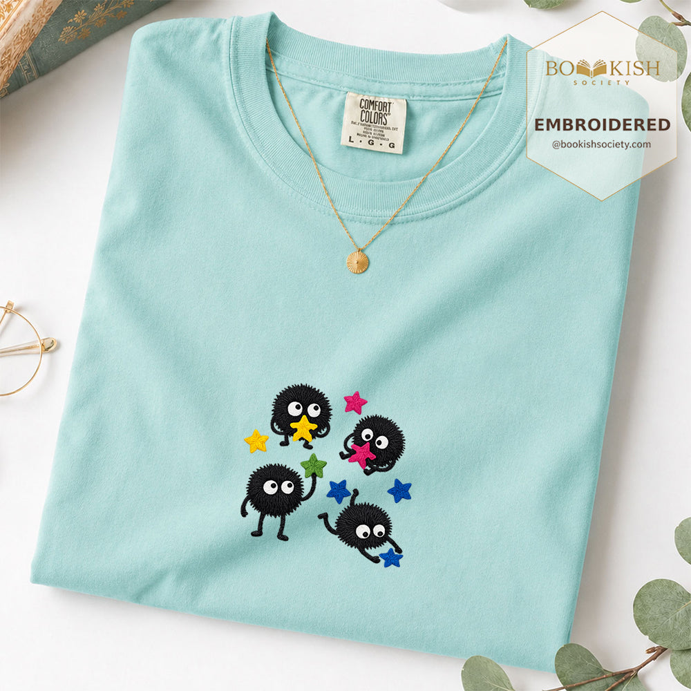 Embroidered Sprite Catching Star Candy Comfort Color ® T-shirt Book Lover Gift chalky mint