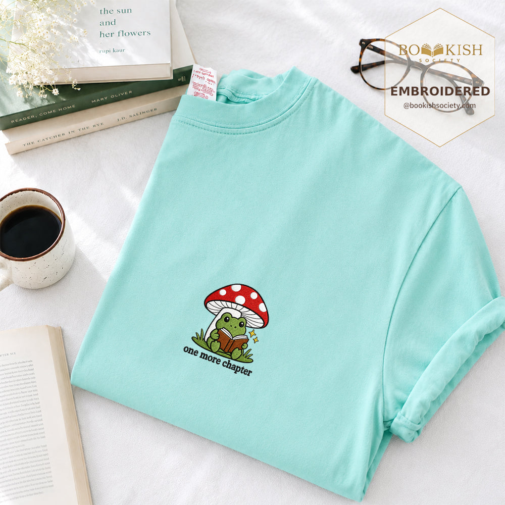 Embroidered One More Chapter Comfort Color ® T-shirt Book Lover Gift Chalky Mint