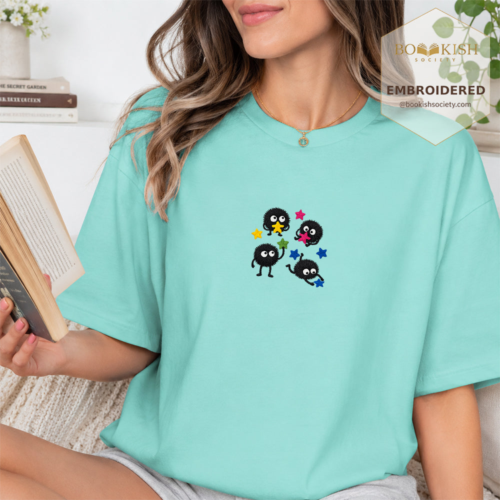 Embroidered Sprite Catching Star Candy Comfort Color ® T-shirt Book Lover Gift chalky mint