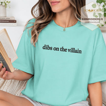 Embroidered Dibs On The Villain Comfort Color ® T-shirt Book Lover Gift Chalky Mint