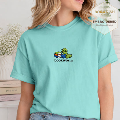 Embroidered Bookworm Comfort Color ® T-shirt Book Lover Gift Chalky Mint