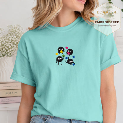Embroidered Sprite Catching Star Candy Comfort Color ® T-shirt Book Lover Gift chalky mint