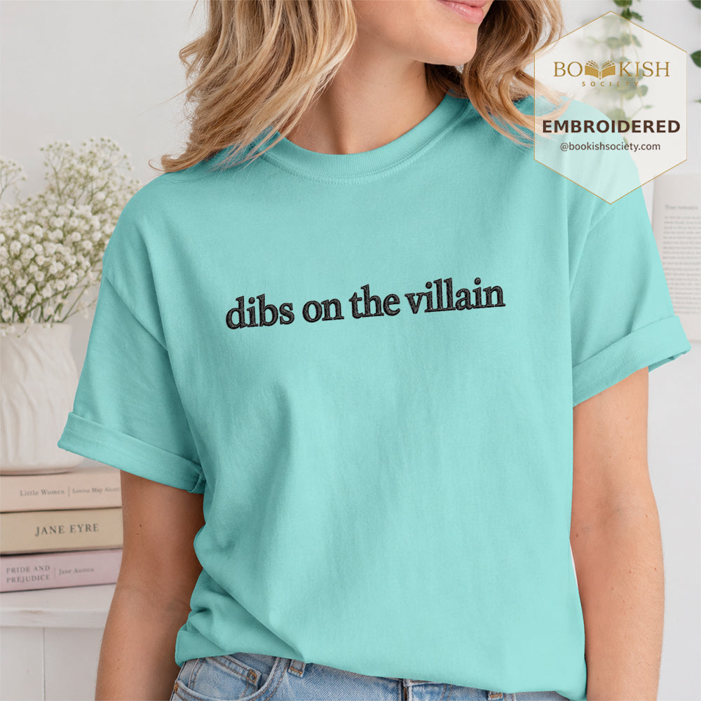 Embroidered Dibs On The Villain Comfort Color ® T-shirt Book Lover Gift Chalky Mint