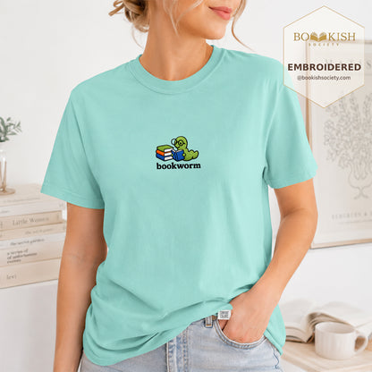 Embroidered Bookworm Comfort Color ® T-shirt Book Lover Gift Chalky Mint