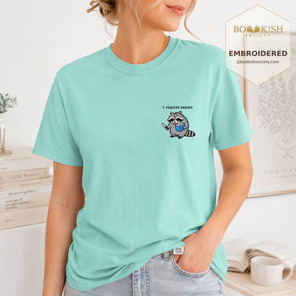 Embroidered I Require Snacks Comfort Color ® T-shirt Book Lover Gift Chalky Mint