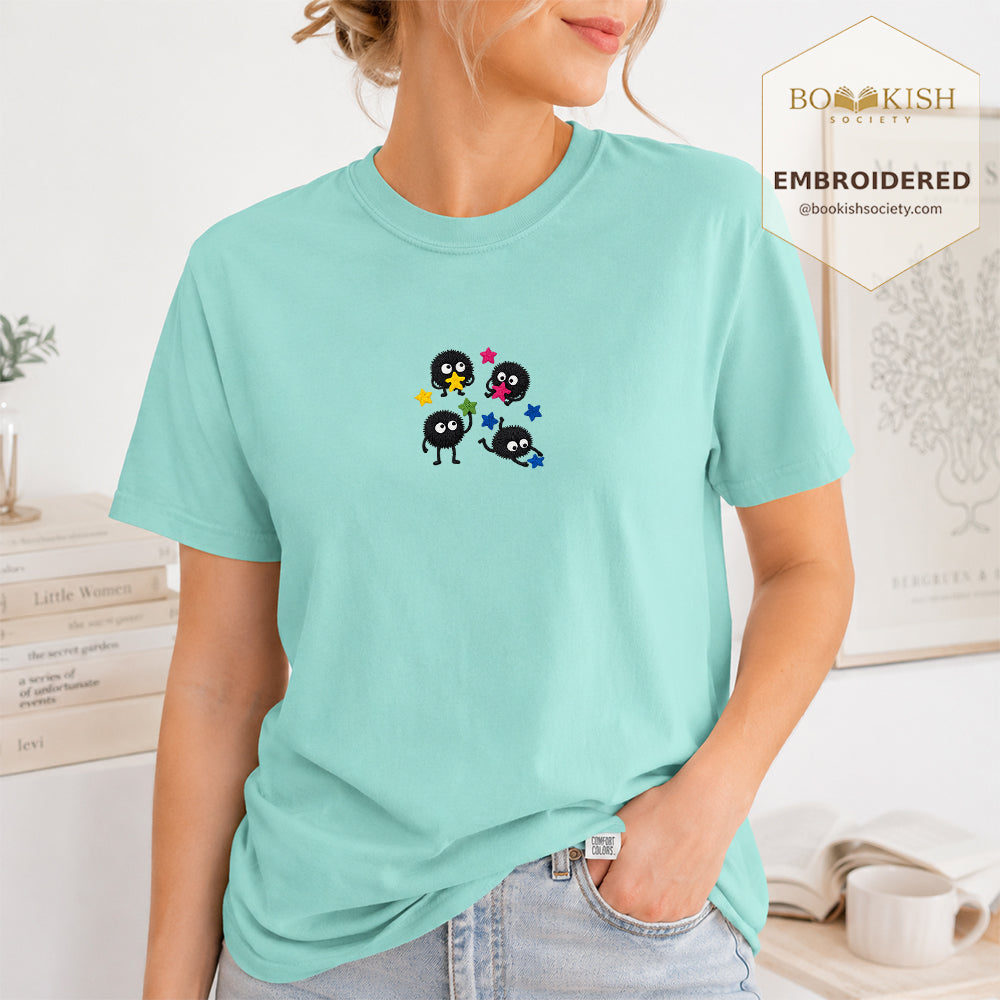 Embroidered Sprite Catching Star Candy Comfort Color ® T-shirt Book Lover Gift chalky mint