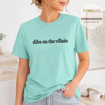 Embroidered Dibs On The Villain Comfort Color ® T-shirt Book Lover Gift Chalky Mint