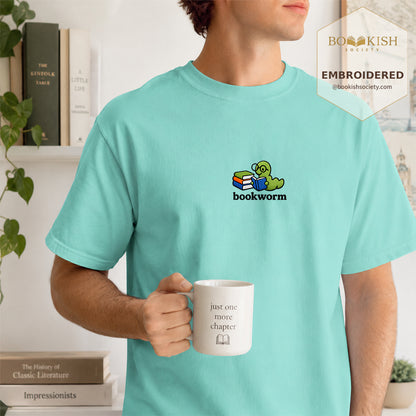 Embroidered Bookworm Comfort Color ® T-shirt Book Lover Gift Chalky Mint