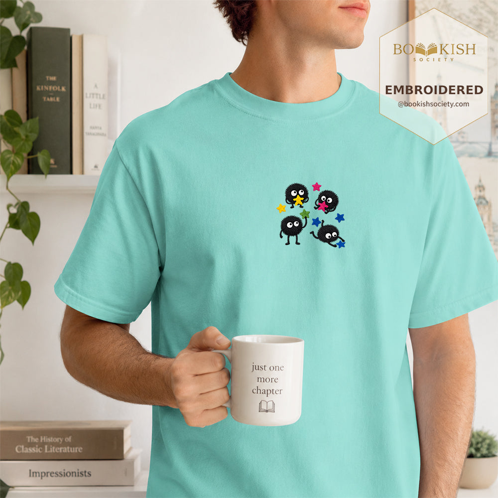 Embroidered Sprite Catching Star Candy Comfort Color ® T-shirt Book Lover Gift chalky mint