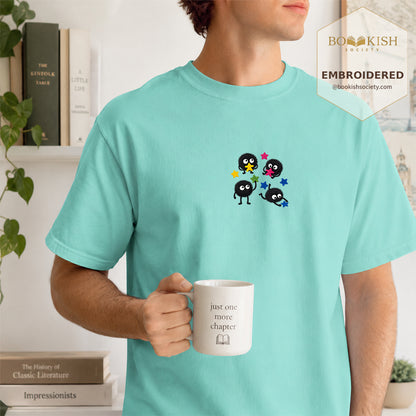 Embroidered Sprite Catching Star Candy Comfort Color ® T-shirt Book Lover Gift chalky mint