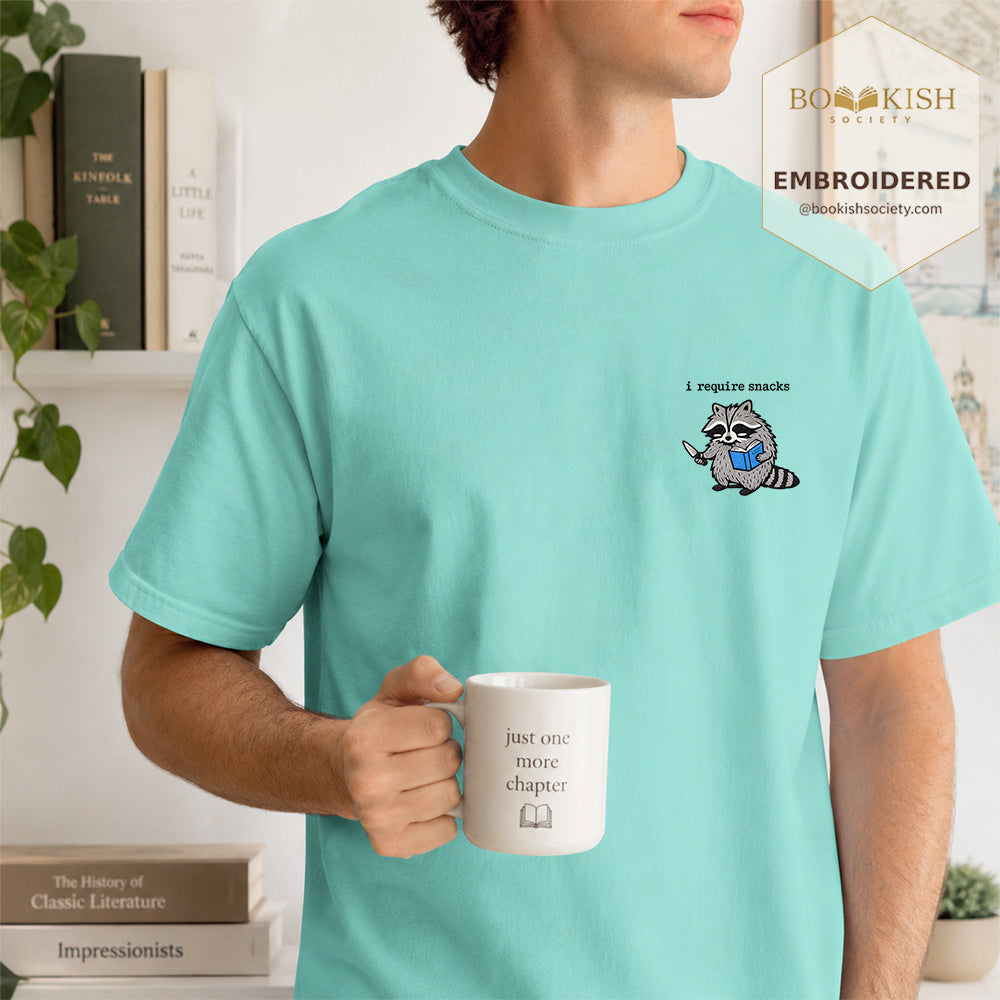 Embroidered I Require Snacks Comfort Color ® T-shirt Book Lover Gift Chalky Mint