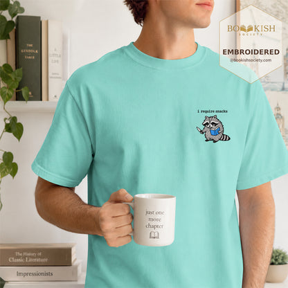 Embroidered I Require Snacks Comfort Color ® T-shirt Book Lover Gift Chalky Mint