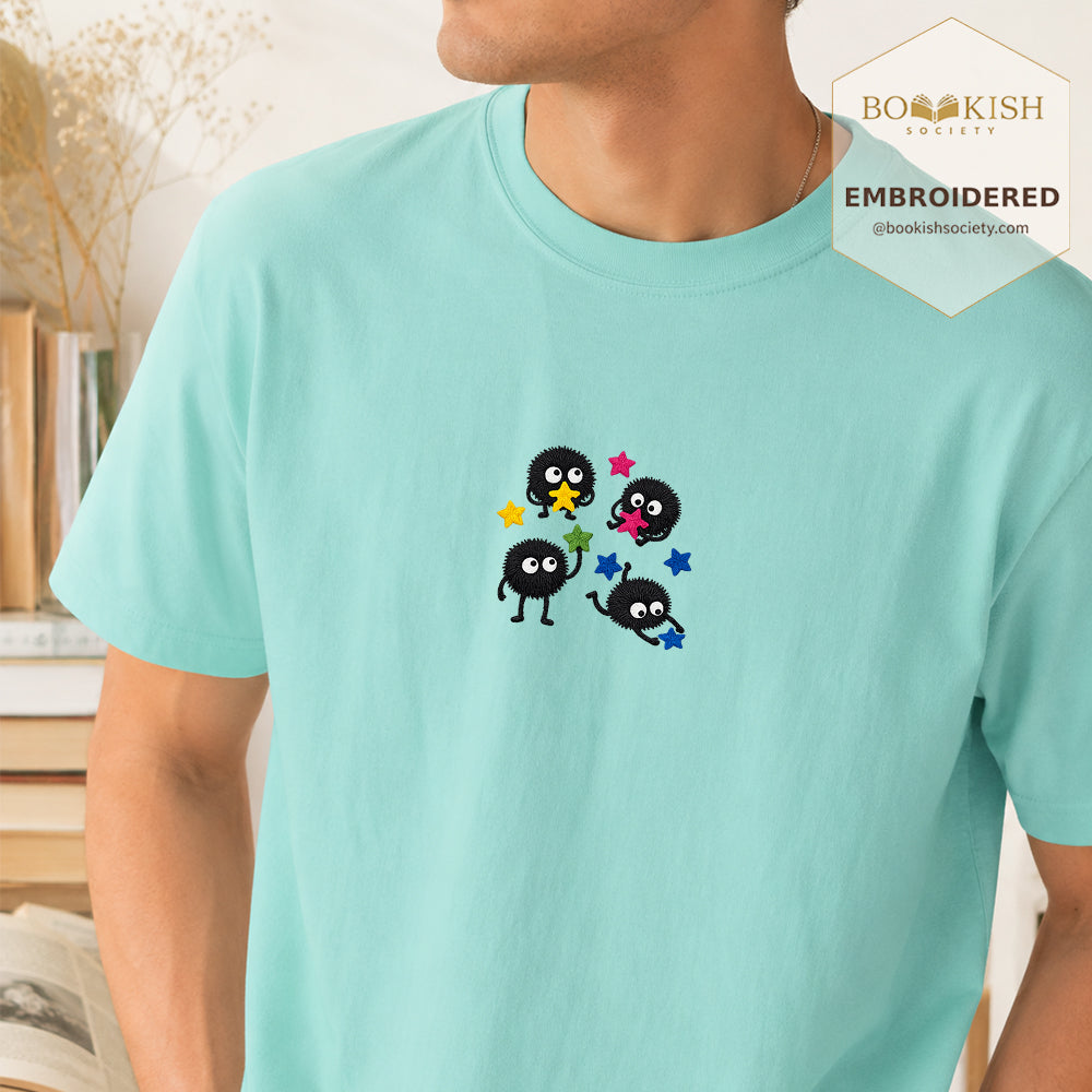 Embroidered Sprite Catching Star Candy Comfort Color ® T-shirt Book Lover Gift chalky mint