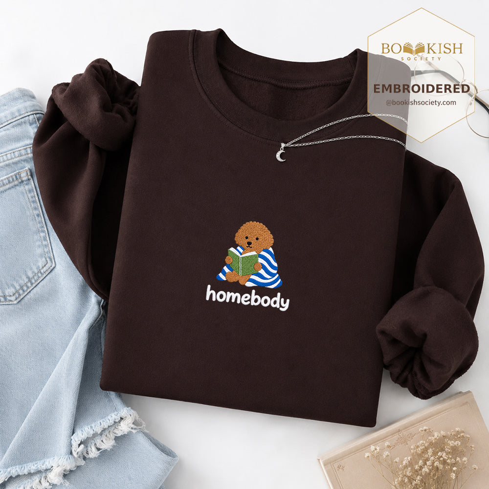 Homebody Poodle Embroidered Sweatshirt | Reader Gift Dark Chocolate