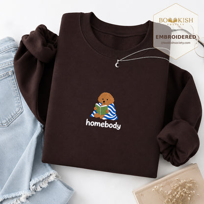 Homebody Poodle Embroidered Sweatshirt | Reader Gift Dark Chocolate