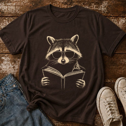Raccoon Reading Book Softstyle T-Shirt | Book Lover Gift Dark Chocolate