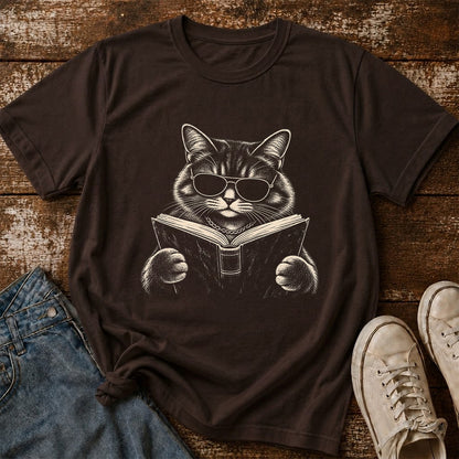 Cat Reading Book Softstyle T-Shirt | Book Lover Gift Dark Chocolate