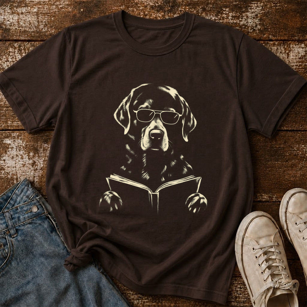 Labrador Retriever Reading Book Softstyle T-Shirt | Book Lover Gift Dark Chocolate