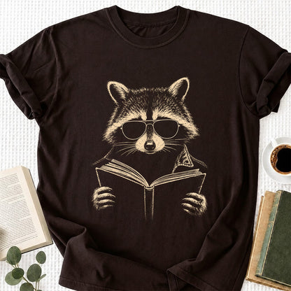 Raccoon Reading Book Softstyle T-Shirt | Book Lover Gift Dark Chocolate